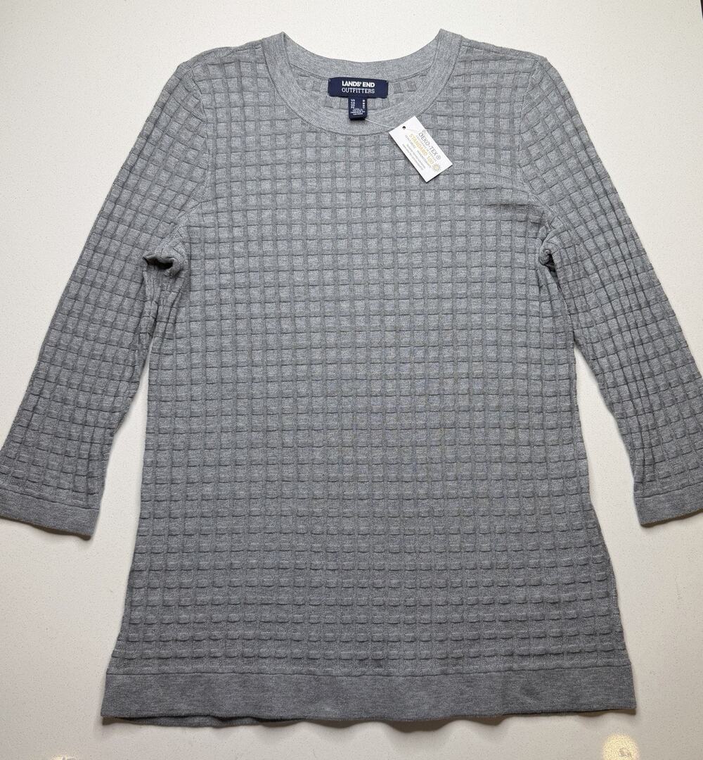 New Lands End Women’s Size M Cable Knit Crewneck Sweater Cotton Modal